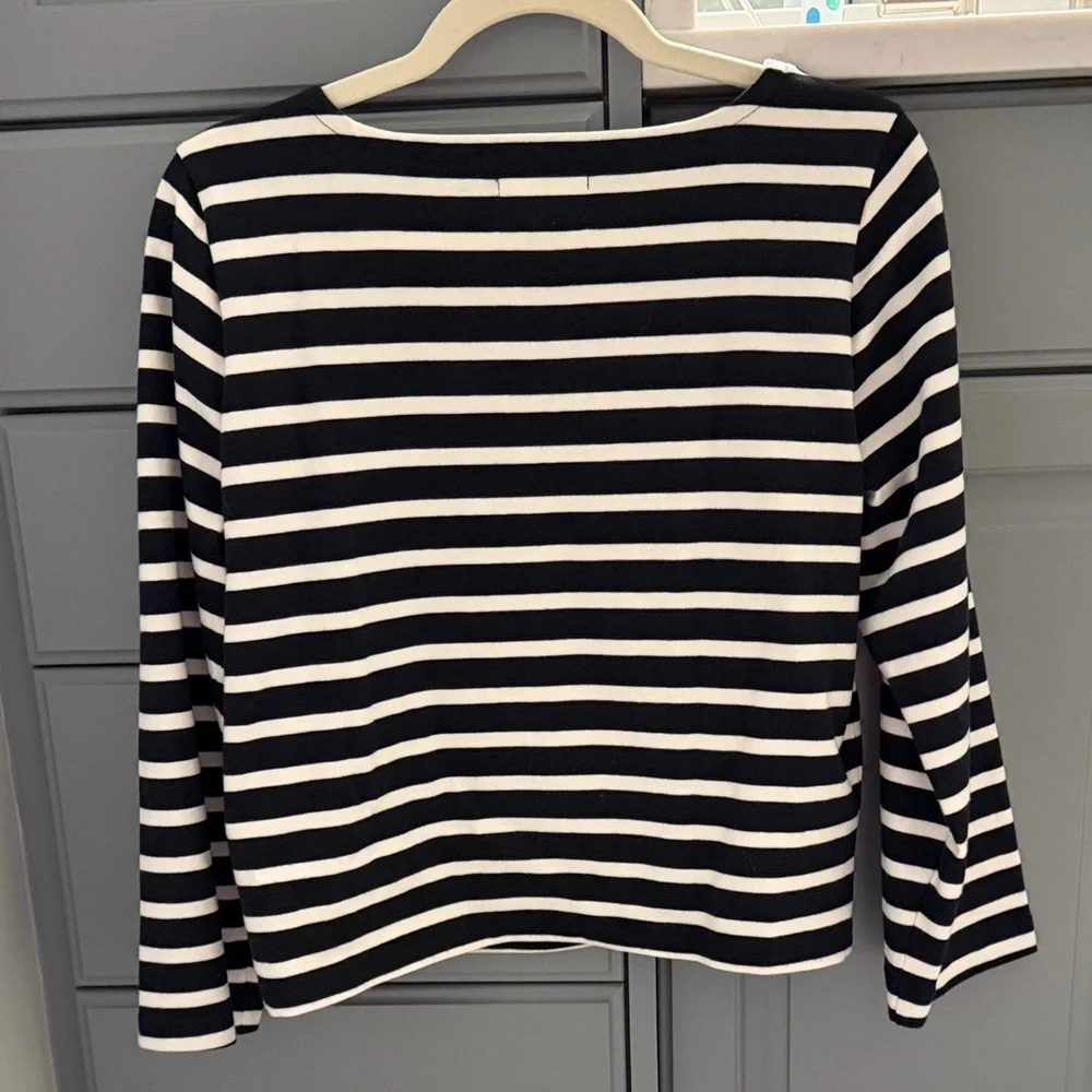 J. Crew Black and ivory Striped Long Sleeve Top (like new) - Picture 2 of 2